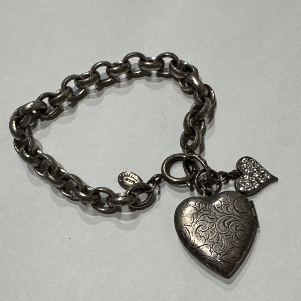 Vintage "CATHERINE FRANCE POPESCO," Silver Heart Charm Bracelet